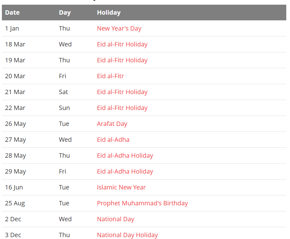 Public Holidays 2026